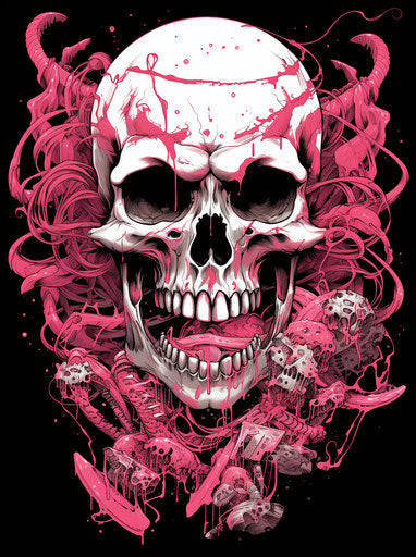 Japanese skull with snakes, mythical symbolism, strong face