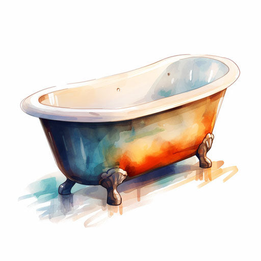 Bathtub clipart in the style of Impressionistic Art, on a white background