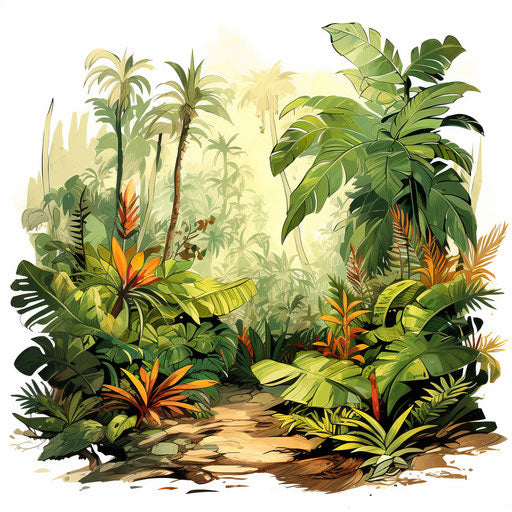 Jungle clipart in the style of Oil painting, on a white background