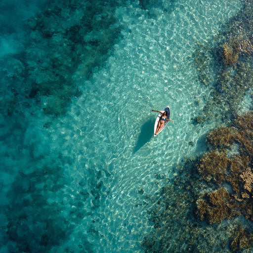 Aerial view of a woman floating in turquoise water