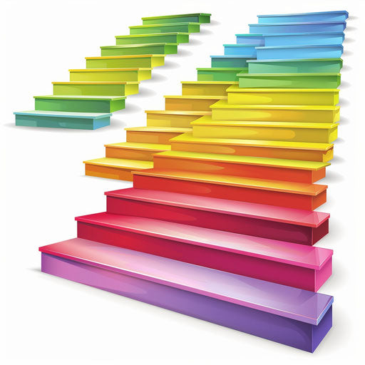 Realistic steps clipart on flat white background, bright colors, high detail