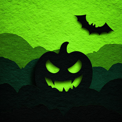 Green Panel with Glowing Pumpkin and Bat