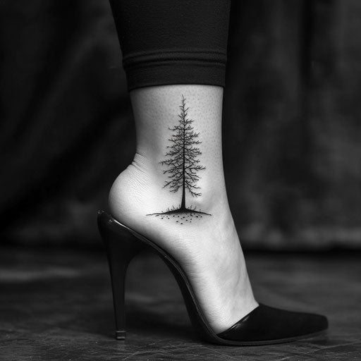 Ankle tattoos for women with minimalist tree silhouette
