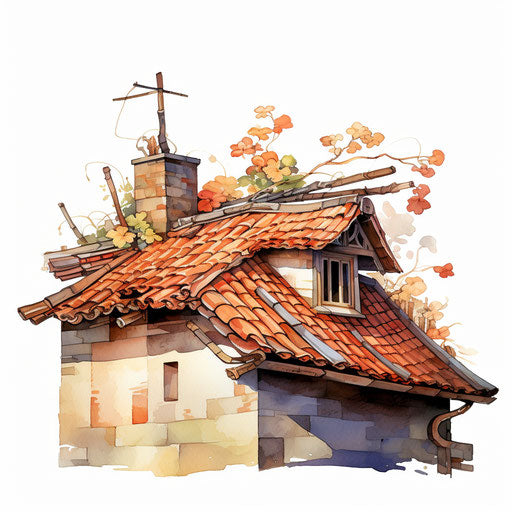 Roof clipart in the style of oil painting, on a white background