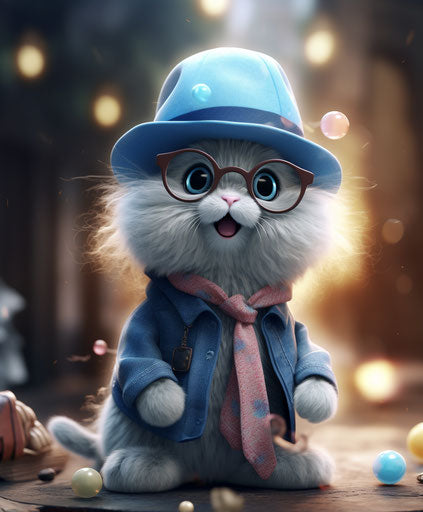 A bunny with glasses and a blue hat