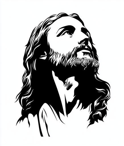 Jesus clipart on white background in black and white