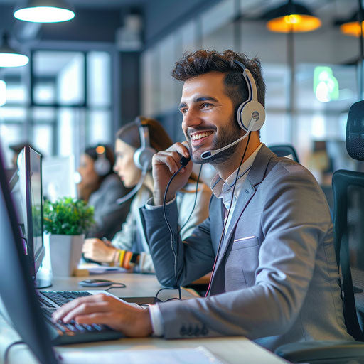 Busy sales team in a modern office, closing deals