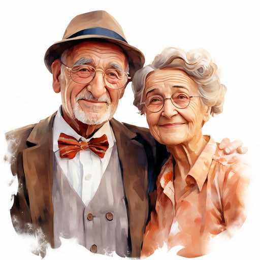 Grandparents clipart in the style of Impressionistic Art, on a white background