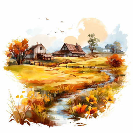 Country clipart in the style of Oil painting, on a white background