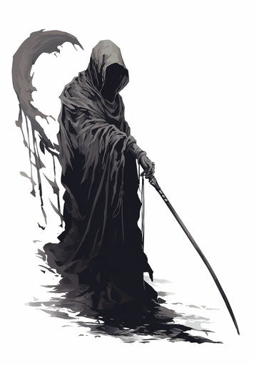 Death holding a scythe in abstract art drawing