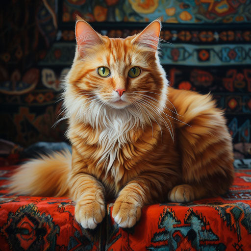 Manx cat lying on a carpet