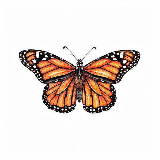Monarch butterfly tattoo design, vibrant orange and black