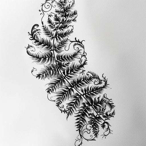 Gothic style fern tattoo on white gothic art paper