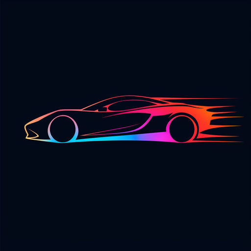 Dynamic car logo with sharp lines and a gradient color scheme, on black background