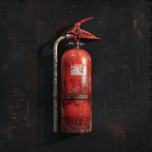 Realistic fire extinguisher on dark charcoal background