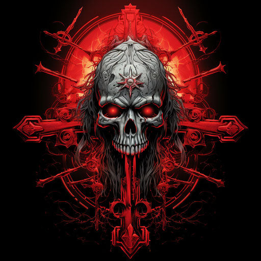 Skull on the cross, black color vector design, Rob Liefeld style