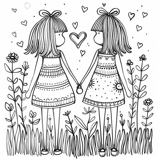 Two best friends holding hands with a heart