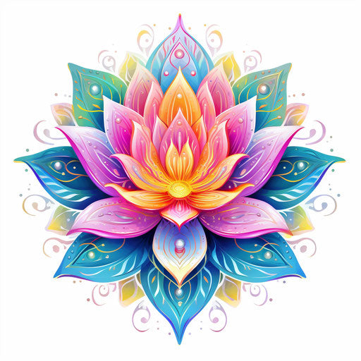Colorful lotus flower with dots, ornate style