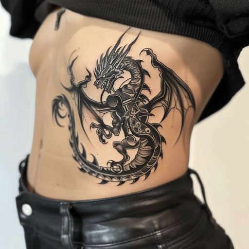 Tribal dragon rib tattoos, Humberto Ramos style
