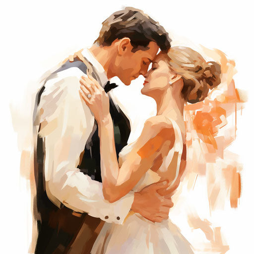 Bride and groom illustration in the style of impressionistic art