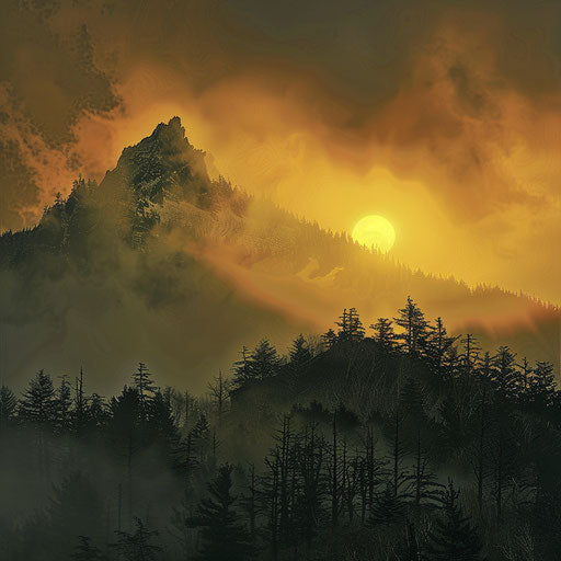 Sunrise over Grandfather Mountain with golden light