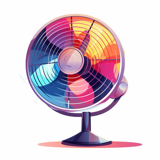 Illustration of an electric fan in the style of Chiaroscuro Art, on white background