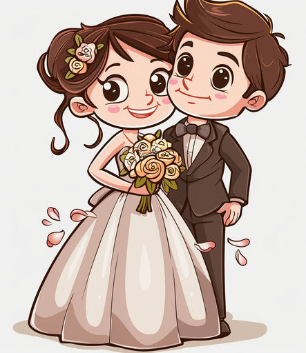 Cartoon of bride and groom, wedding clipart in png format