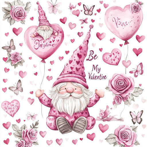3 gnomes and Valentine's Day decorations