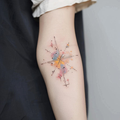 Colorful watercolor minimalist tattoo cross