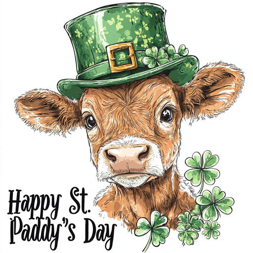 Melbourne baby cow with green hat, shamrocks, Happy St. Paddy's Day