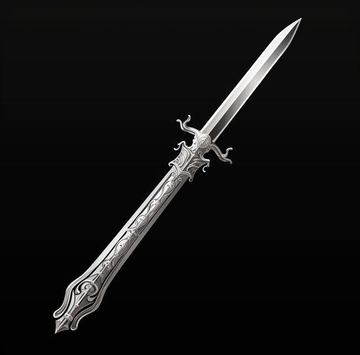 Black and white medieval sword art illustration