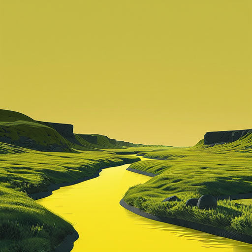 River clipart in a photo realistic style on a chartreuse background