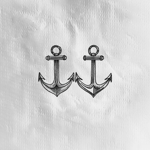 Sailor tattoo, crossed anchors in minimalist style on canvas