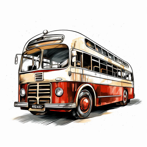 Bus illustration in the style of Chiaroscuro Art, on white background