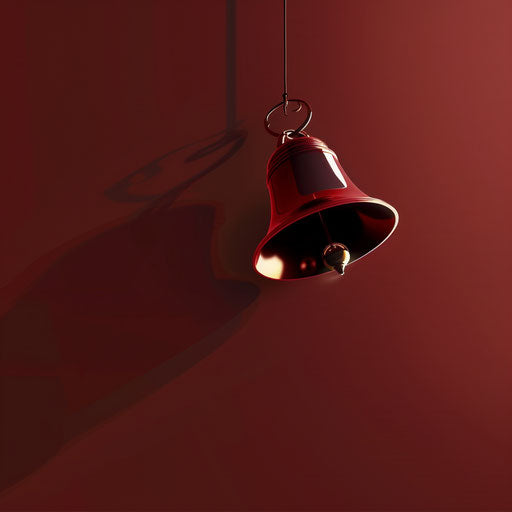 Christmas bell on deep maroon flat background with dynamic shadows