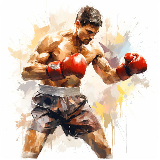 Boxing artwork in the style of Oil painting, on white backdrop