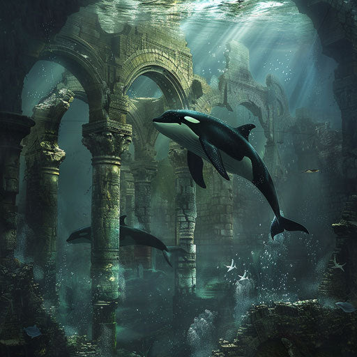 Orca pod in ancient underwater city