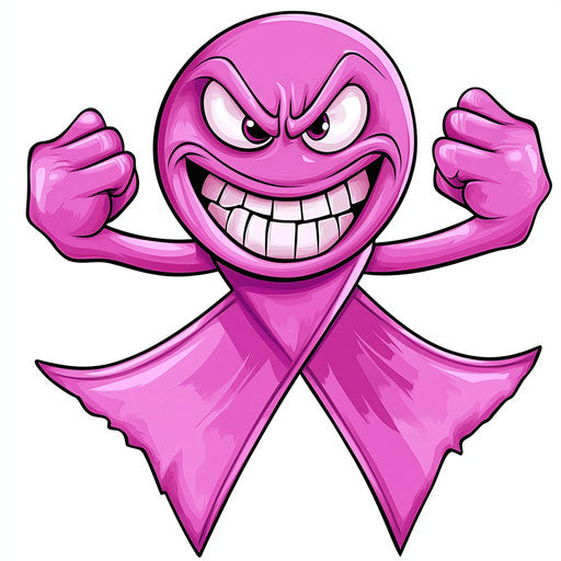 Caricature of cancer ribbon with human characteristics
