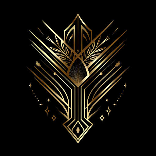 Art Deco clothing logo with luxurious gold elements on black