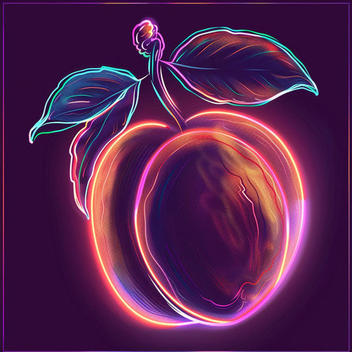 Neon flat tattoo of a peach with bold outlines