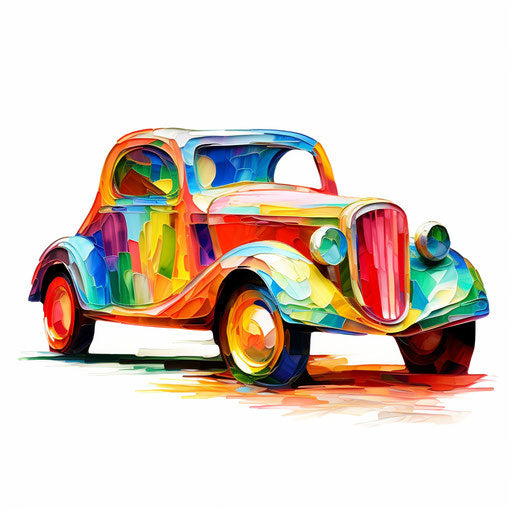 Toy car in Impressionistic Art style on white background