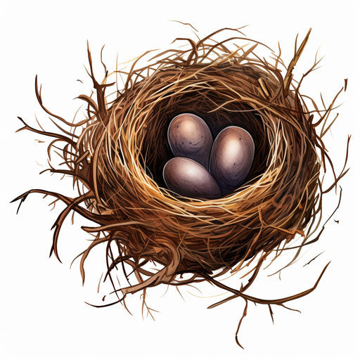 Illustration of nest in the style of Chiaroscuro Art, on white background