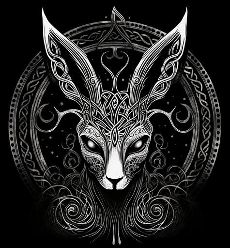 Very stylized hare tattoo design in the style of Celtic art