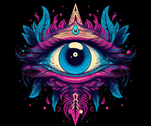 The all seeing eye adorned with feathers