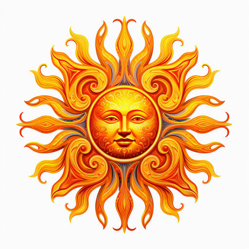 Sun in Oil painting style on white background