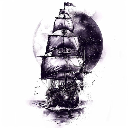 Pirate ship on moonlit night with starry sky