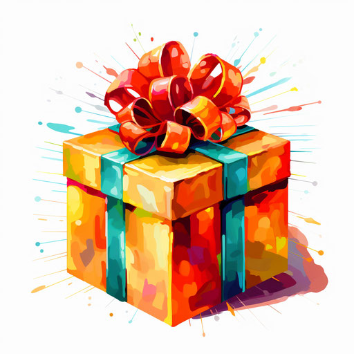 Illustration of gift in Oil painting style, on white background