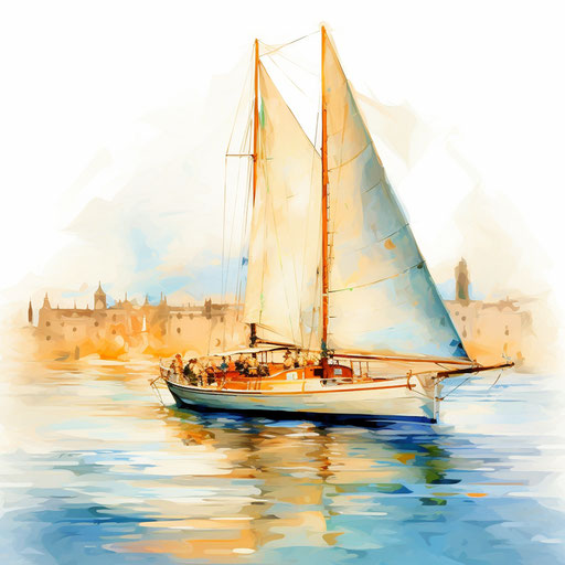 Yacht clipart in the style of Impressionistic Art, on white background