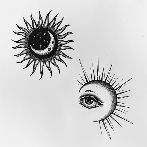 Minimalistic sun and moon, in Ami James style