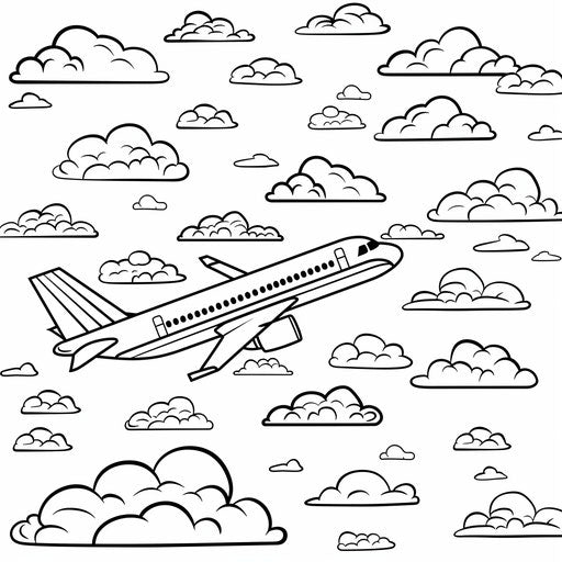 Clouds with flying plane - Coloring page